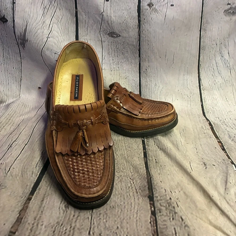Florsheim Men’s Brown Leather Slip On Tassel Dress Oxford Loafers Brazil Sz 10 D